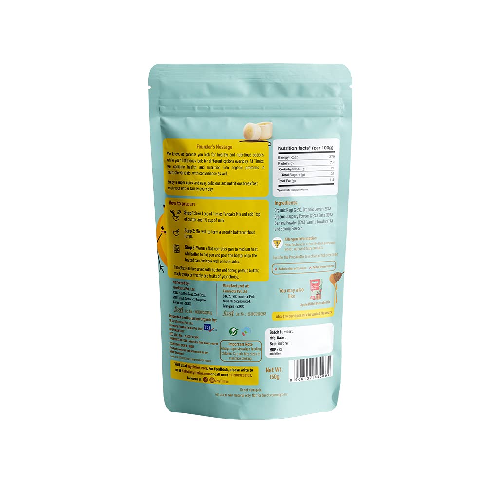 Millet Pancake | Millet Banana Pancake (With Vanilla) - Made With Jaggery - Sprouted Nutrition - Certified Organic – Timios – 150gm