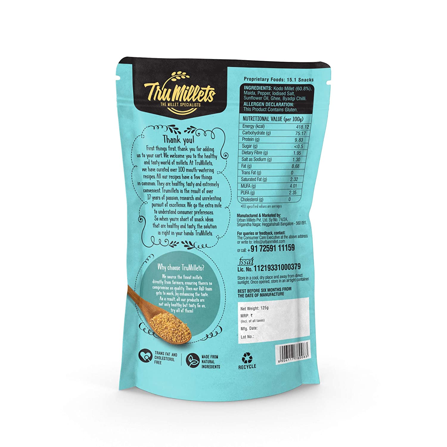 Millet Bites - High Protein, Rich Source of Calcium, Iron, Zero Trans Fat & Cholesterol Free - TruMillets - 125gm