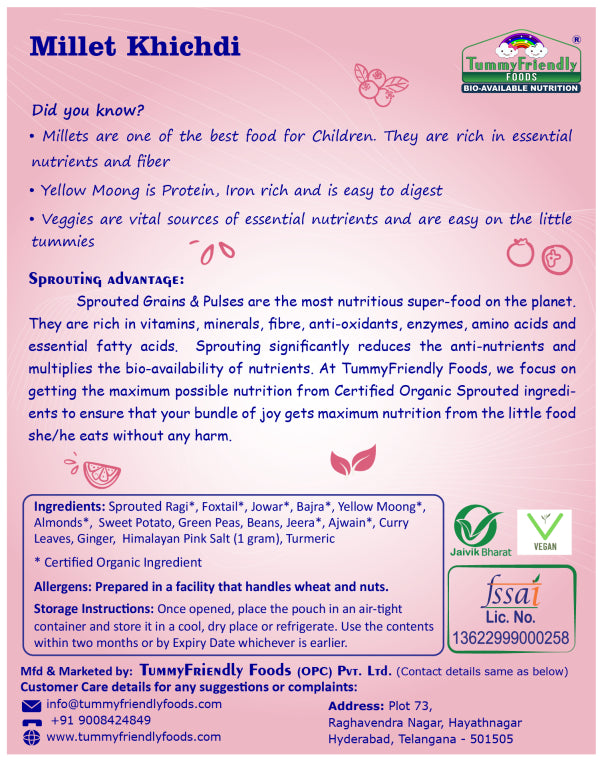 Millet Khichdi | (With Vegetables) - For Toddler - USDA Organic - No Chemical, Sugar & No Milk - Tummy Friendly Foods - 200gm