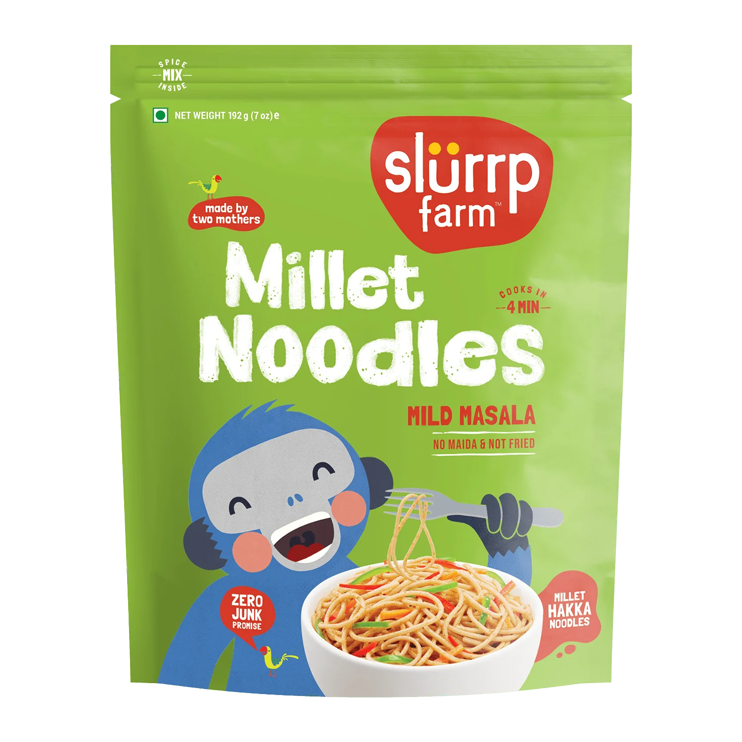 Noodles | Millet Noodles (Mild Masala) - No Refined Sugar, No Maida & Not Fried - Slurrp Farm – 192gm