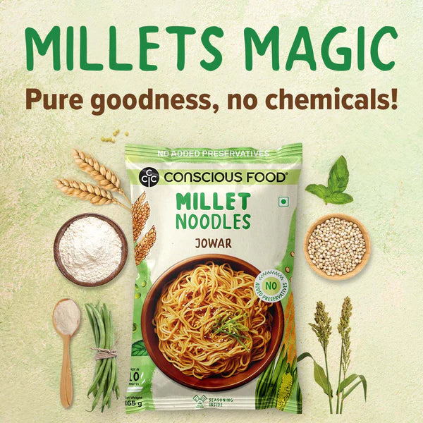 Noodles | Millet Jowar Noodles - Seasoning Inside - No Added Preservatives & No Maida - Conscious Food - 162gm