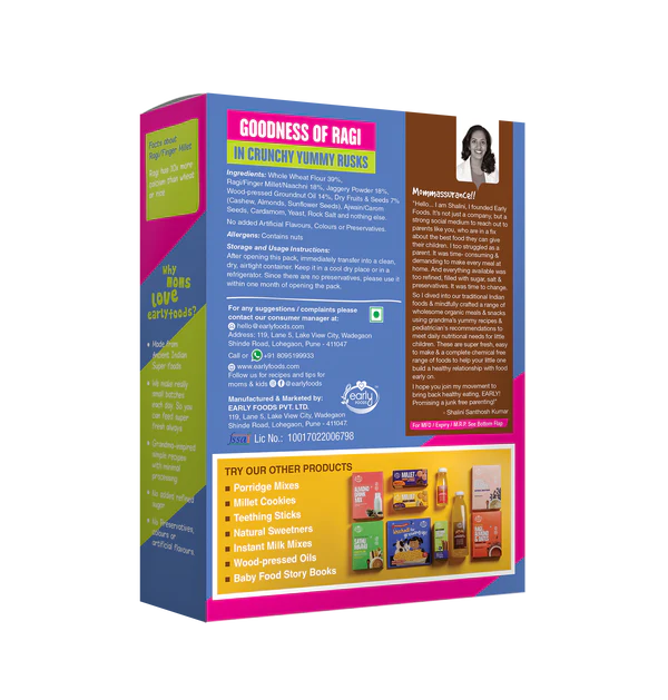 Millet Rusk | Ragi (Jaggery, Seeds & Nuts) – All Natural – Cold Pressed Oil – Vegan, No Preservatives, No Added Refined Sugar & Salt – Early Food – 230gm