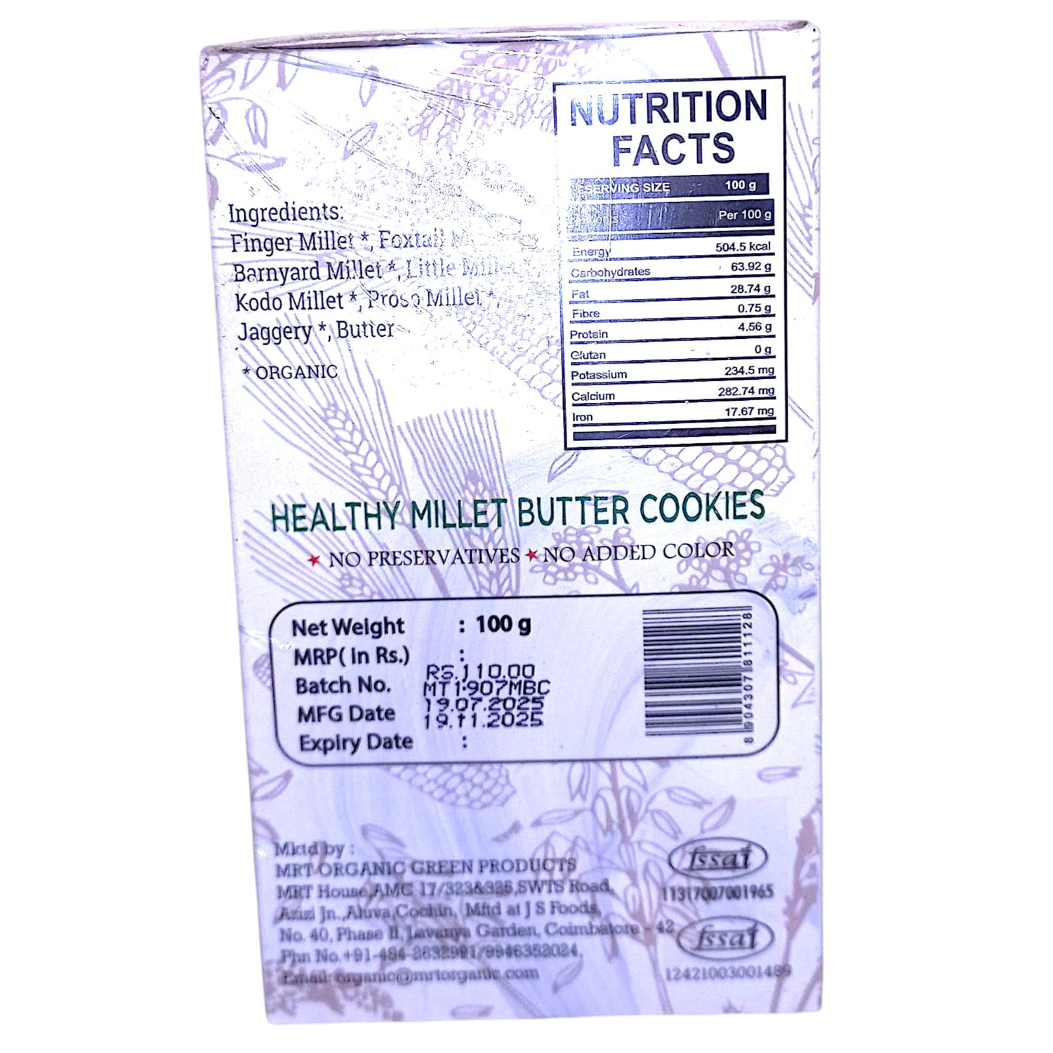 Cookies | Millet Butter Cookies - Made With Organic Ingrdients - Gluten Free & Low Gi - Mrt Organics - 100gm