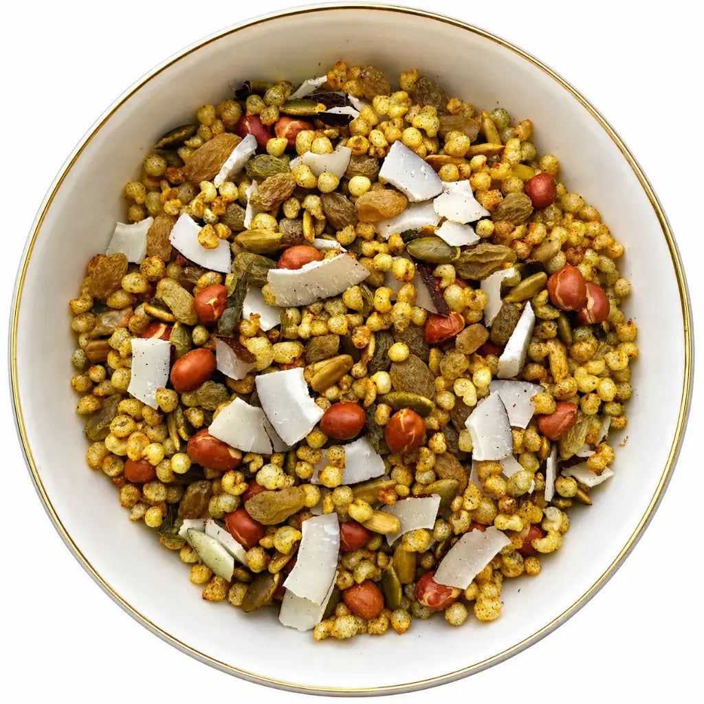 Chivda | Millet Chivda Granola (54% nuts-seeds)- Lite Savoury -Plant Based, Gluten Free, Vegan Friendly, Made using Coconut Sugar-No Added Refined Sugar, Zero Trans Fats -The Nibble box- 300gm