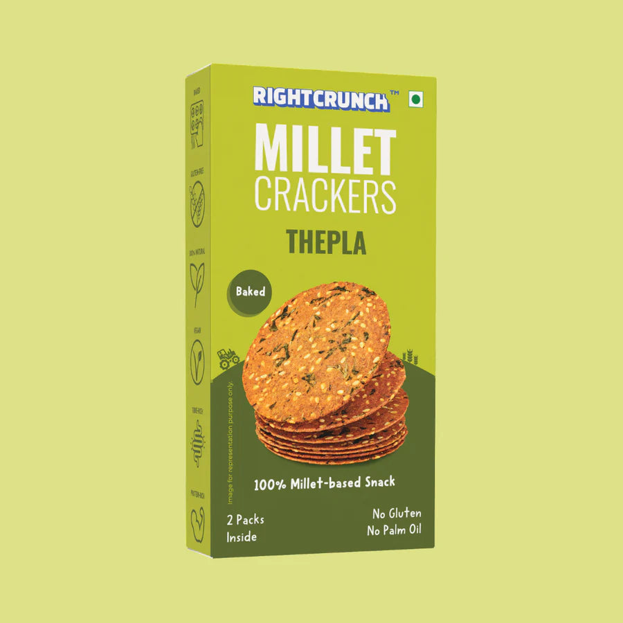 Millet Cracker - Thepla - 100% Millet Based Snack - Baked - Gluten Free - Right Crunch - 100gm