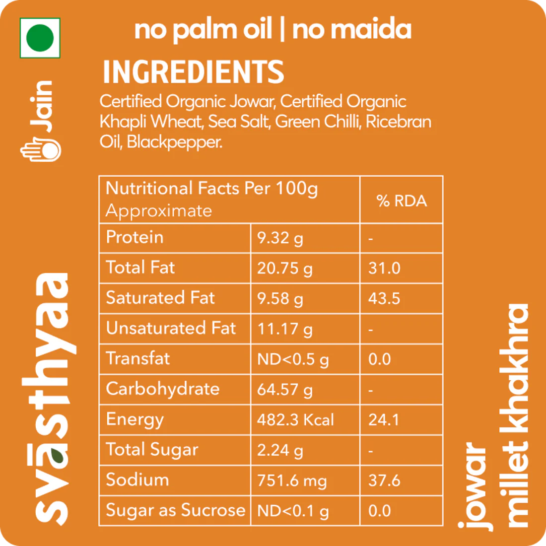 Millet Khakhra | Millet Jowar Khakhra – Roasted – Vegan, Jain Friendly, No Maida & Low Gi – Svasthyaa – 200gm