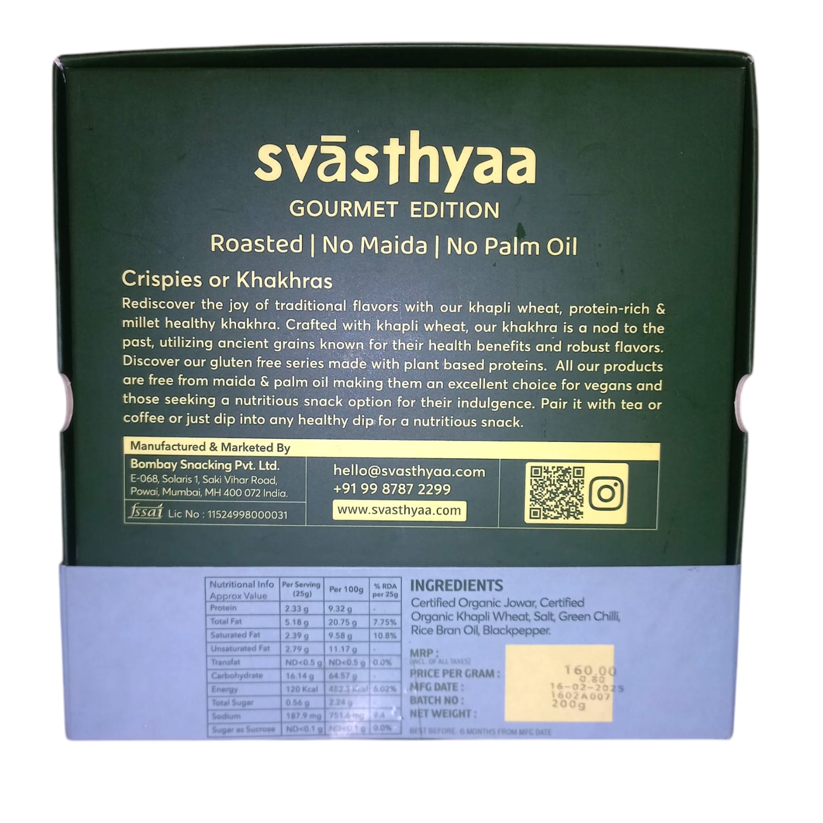 Millet Khakhra | Millet Jowar Khakhra – Roasted – Vegan, Jain Friendly, No Maida & Low Gi – Svasthyaa – 200gm