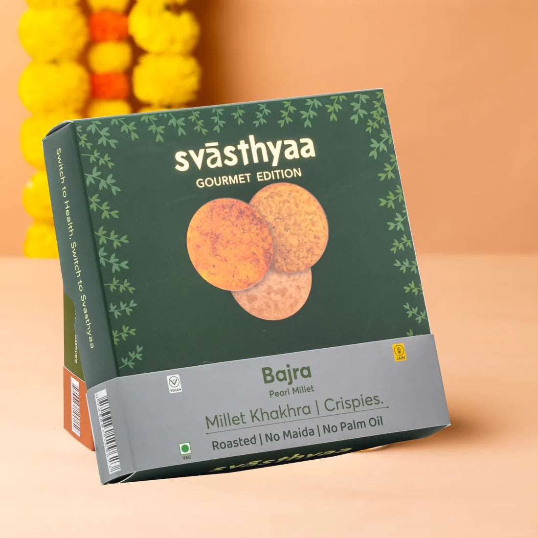 Millet Khakhra | Bajra Pearl Millet - Roasted - Vegan, Gluten Free, Preservatives Free, No Added Sugar, High In Fibre, Low Gi & No Maida - Svasthyaa - 200gm
