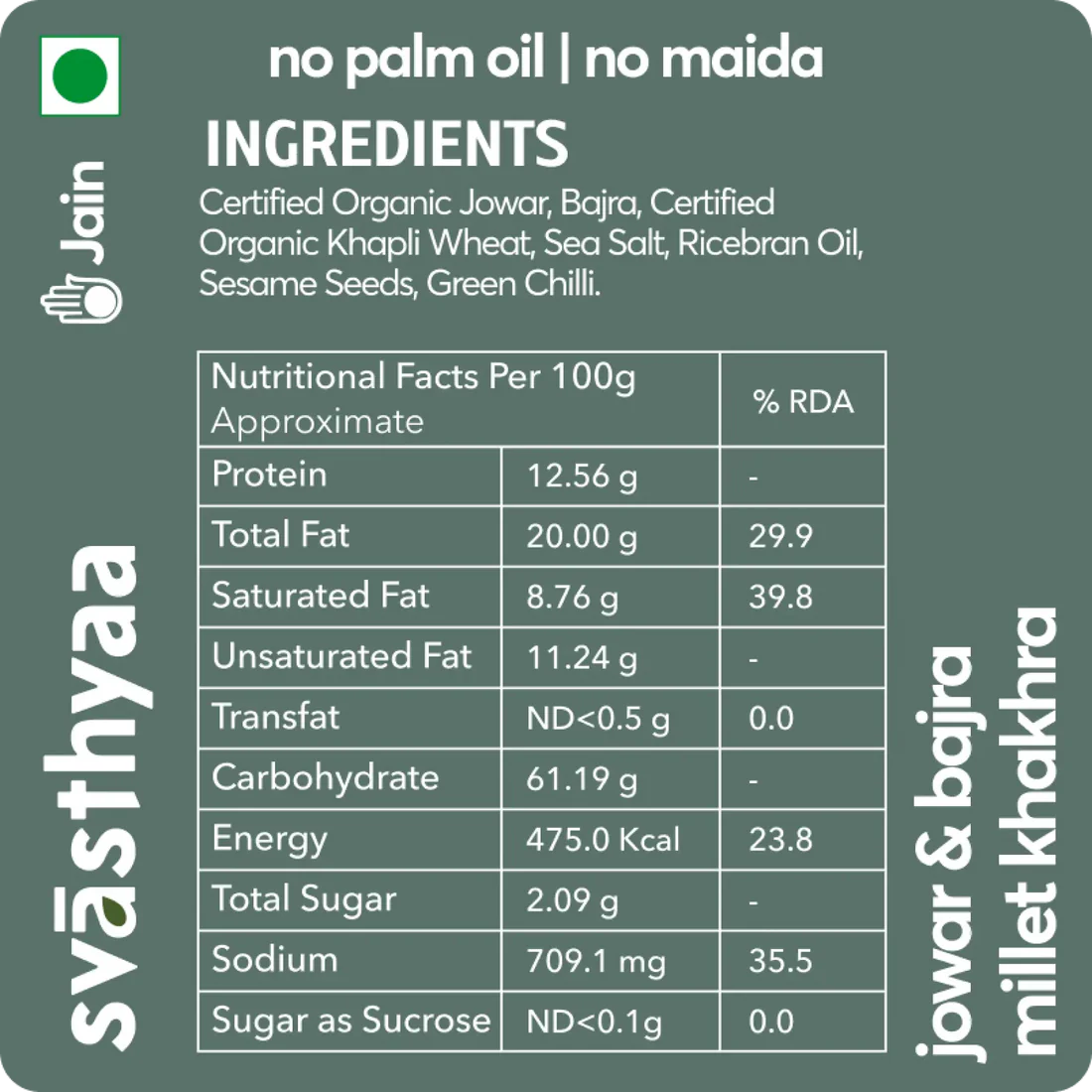 Millet Khakhra | Jowar And Bajra Khakhra – Roasted – Vegan, Jain Friendly, No Maida & Low Gi – Svasthyaa – 200gm