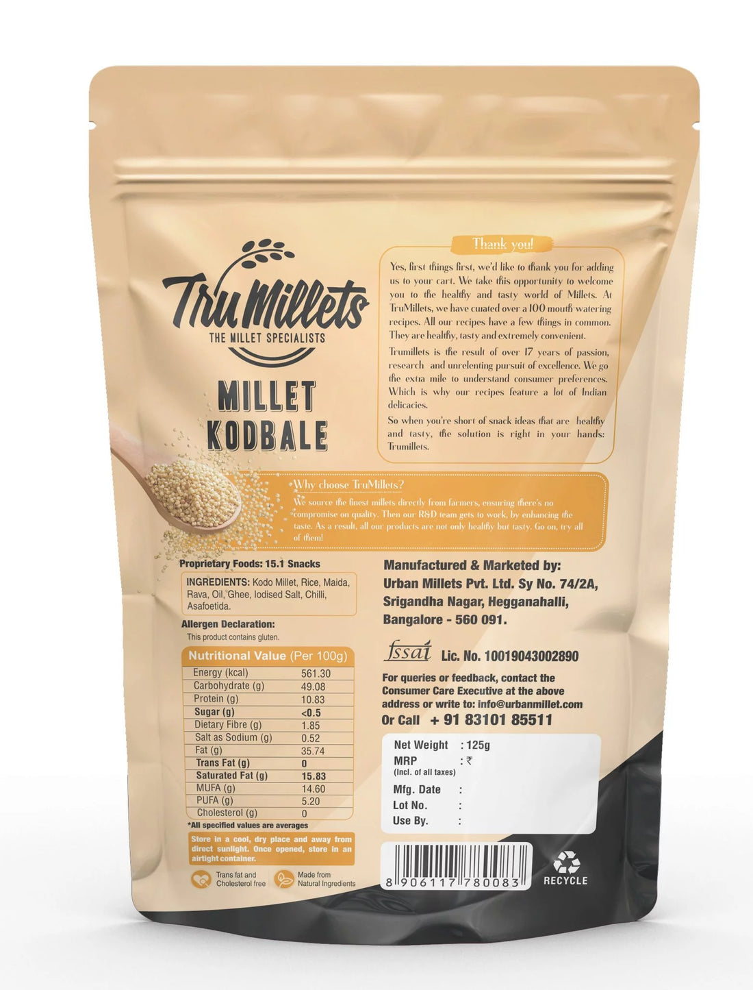 Kodbale | Millet Kodbale - 70% Millet Dal - High In Protein, Calcium & Iron - Trumillets - 125gm