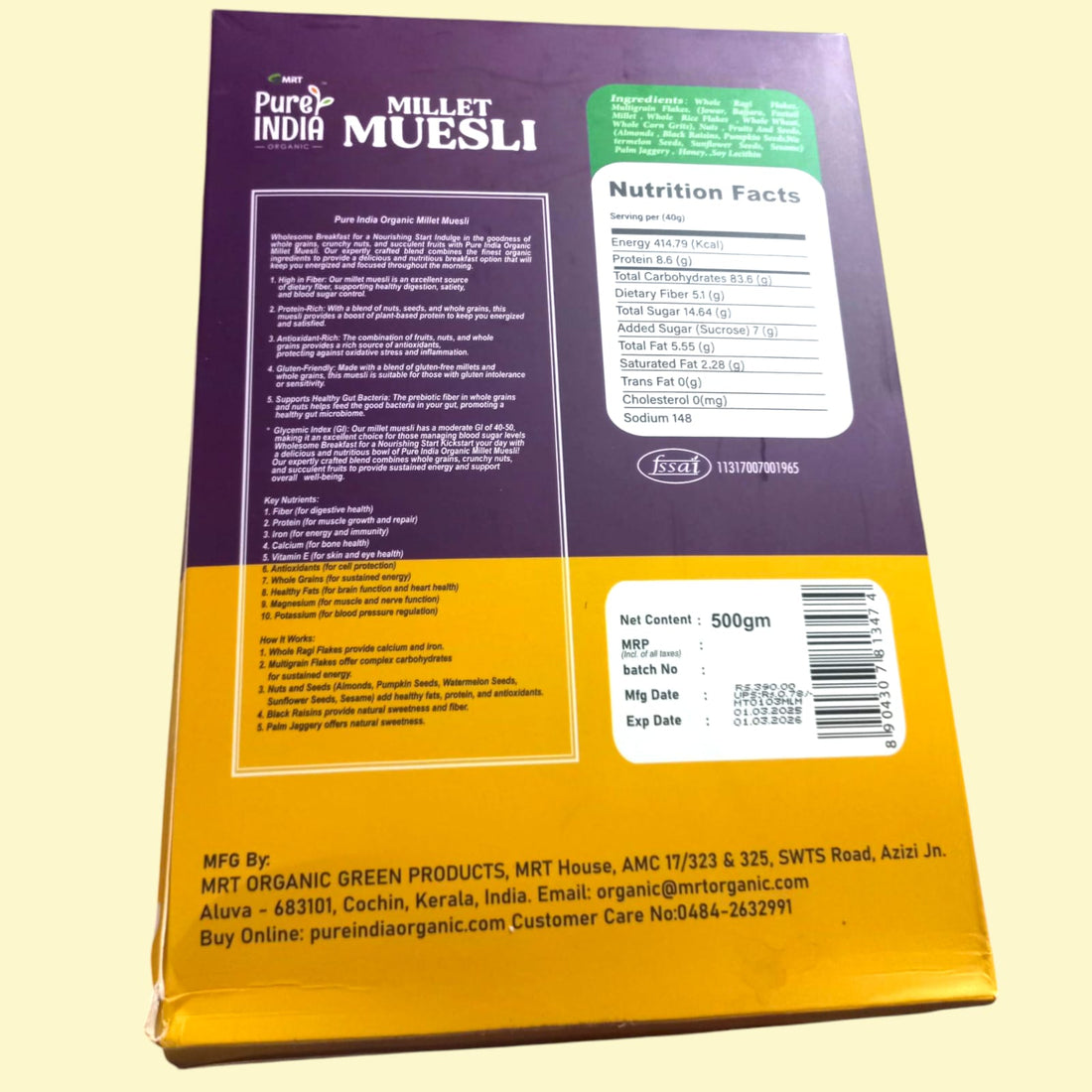 Muesli | Millet Muesli – Supports Bone Health – Gluten Free, High In Antioxidant And Whole Grain & No Added Preservatives – Mrt Organic – 500gm