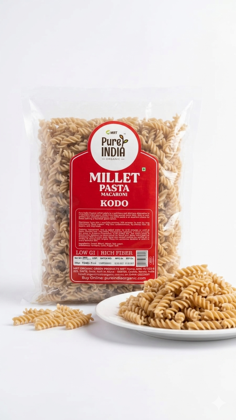 Pasta | Millet Pasta Macaroni Kodo - Low GI, Rich Fiber - Rich in Minerals ,Rich in Vitamins, GMO Free – MRT Organics – 500gm