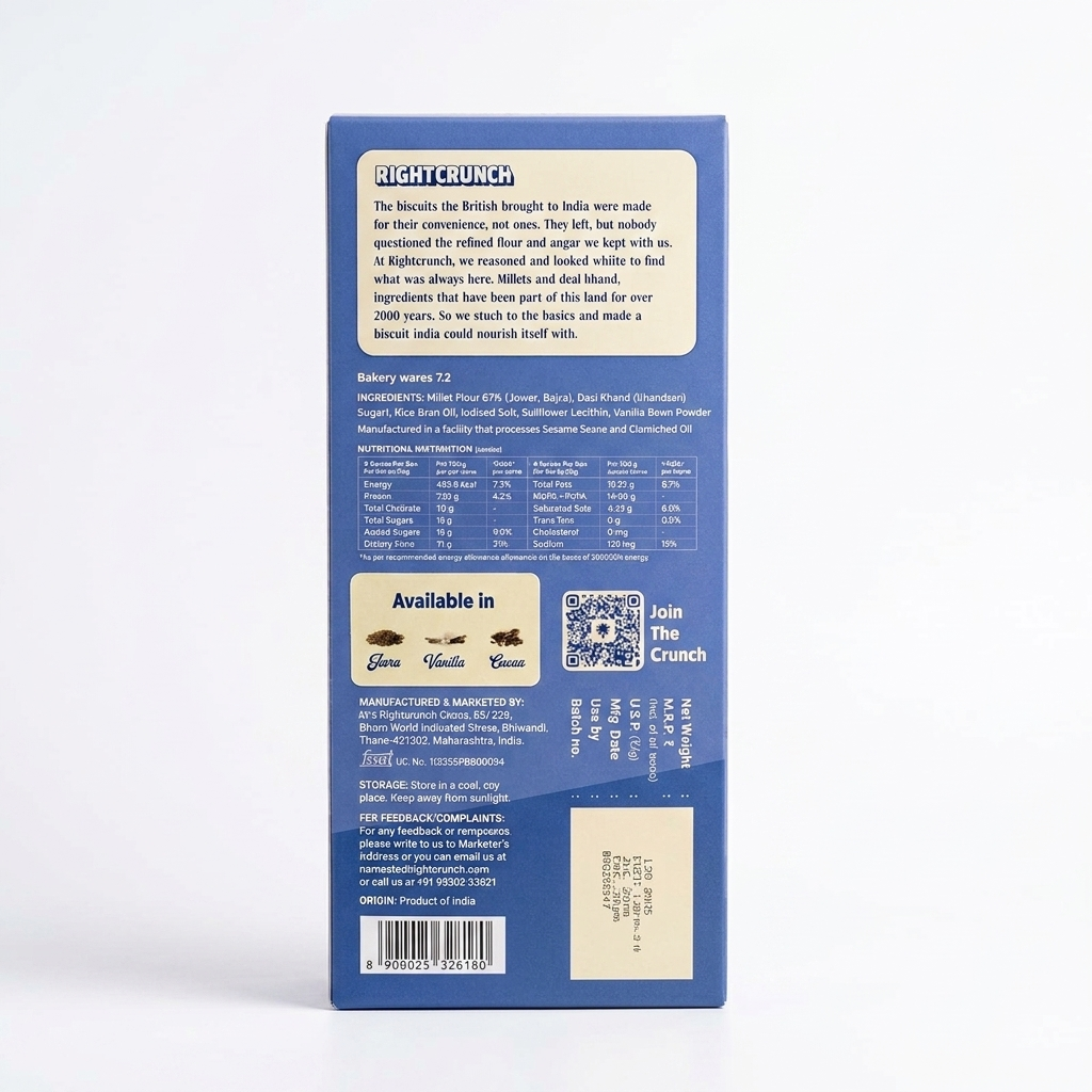 Millet Cracker - Vanilla - 100% Millet Based Snack - Baked - Gluten Free - Right Crunch - 120gm