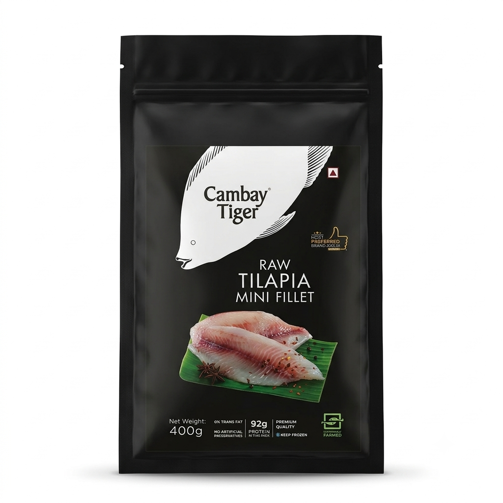 Fish | Raw Tilapia Mini Fillets - Antibiotics And Hormone Free - Cambay Tiger - 400gm