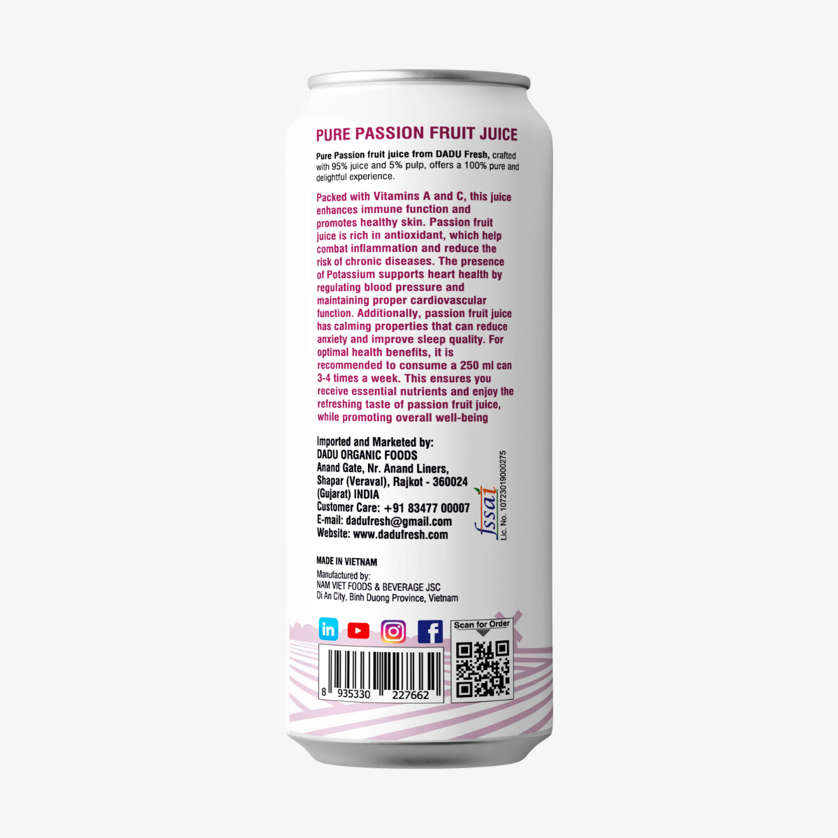 Juice | Passion Fruit Juice - No Added Sugar, No Preservatives & No Concentrate - Dadu Fresh - 250ml