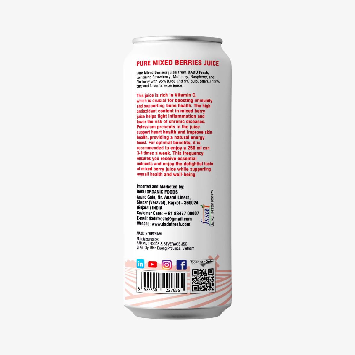 Juice | Mixed Berries Juice - No Added Sugar, No Preservatives & No Concentrate - Dadu Fresh - 250ml
