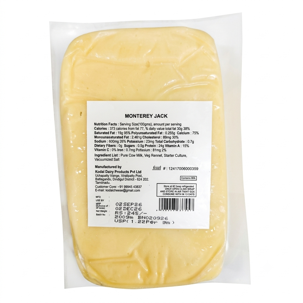 Cheese | Monterey Jack - 100% Cow Milk – Kodai Cheese – 200gm