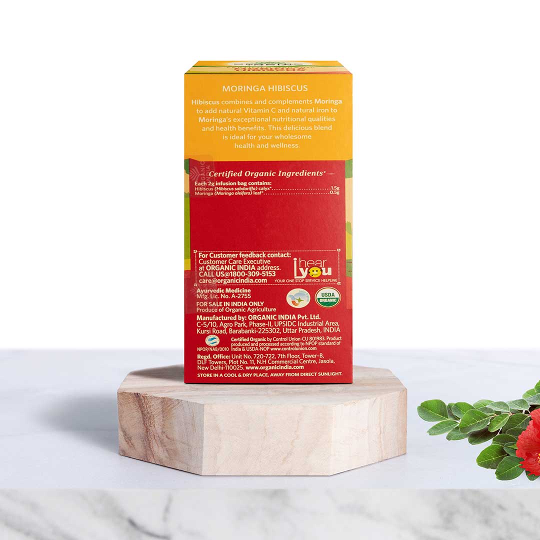 Moringa Hibiscus Tea (Boost Of Antioxidant) - Caffeine Free - Organic - Indian – Organic India – 100gm