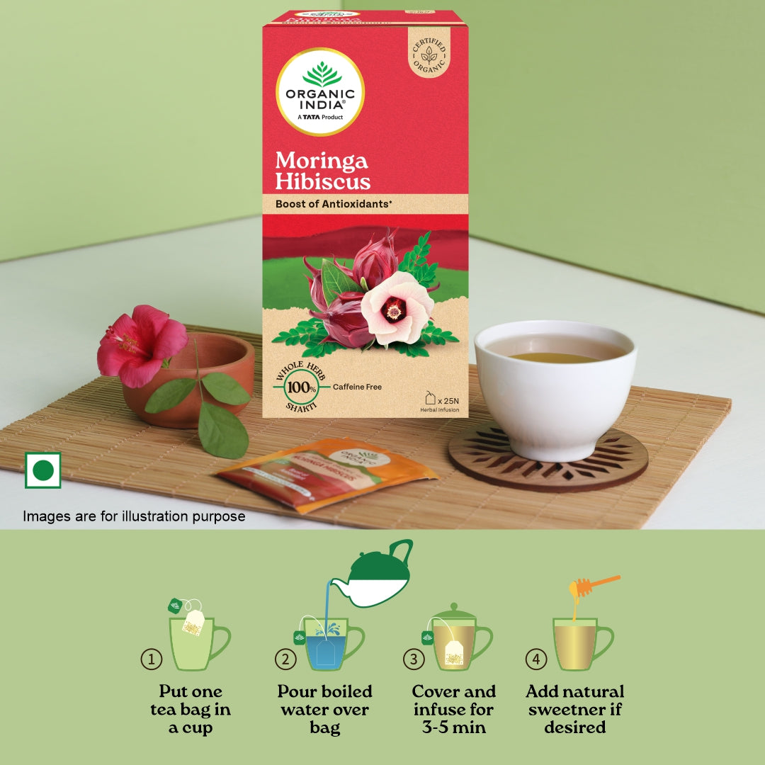 Moringa Hibiscus Tea (Boost Of Antioxidant) - Caffeine Free - Organic - Indian – Organic India – 25 Tea Bag