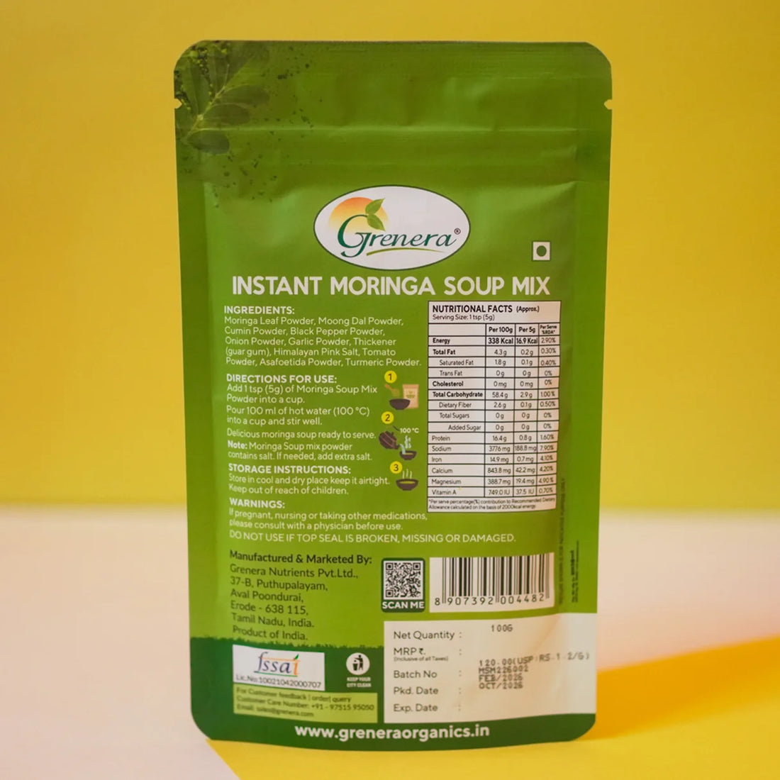 Soup | Instant Moringa Soup Mix Powder -Vegan-No Artificial Flavours, Colours, or Preservatives - Grenera - 100gm