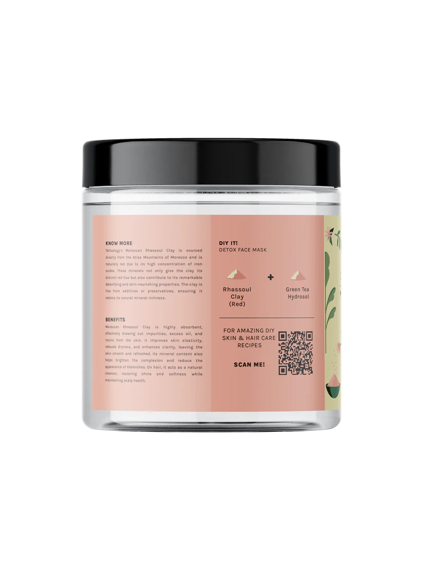 Rhassoul Clay | Moroccan Rhassoul Clay (Red) - Pure Clay For A Luxurious Detox And Skin Rejuvenation - Tattvalogy - 100gm