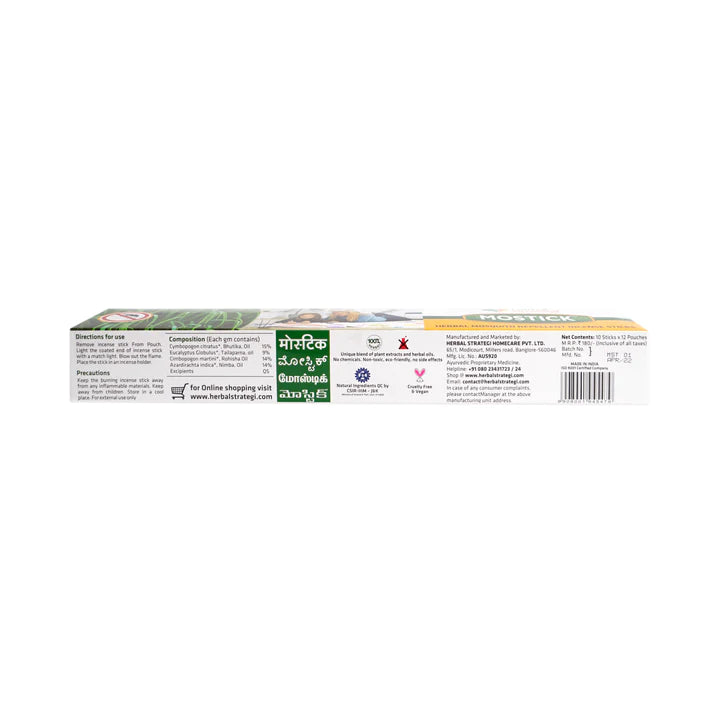 Mostick Mosquito Incense - Mosquito Repellent Agarbathi – Vegan & Cruelty Free - Herbal Strategi – 120 Stick