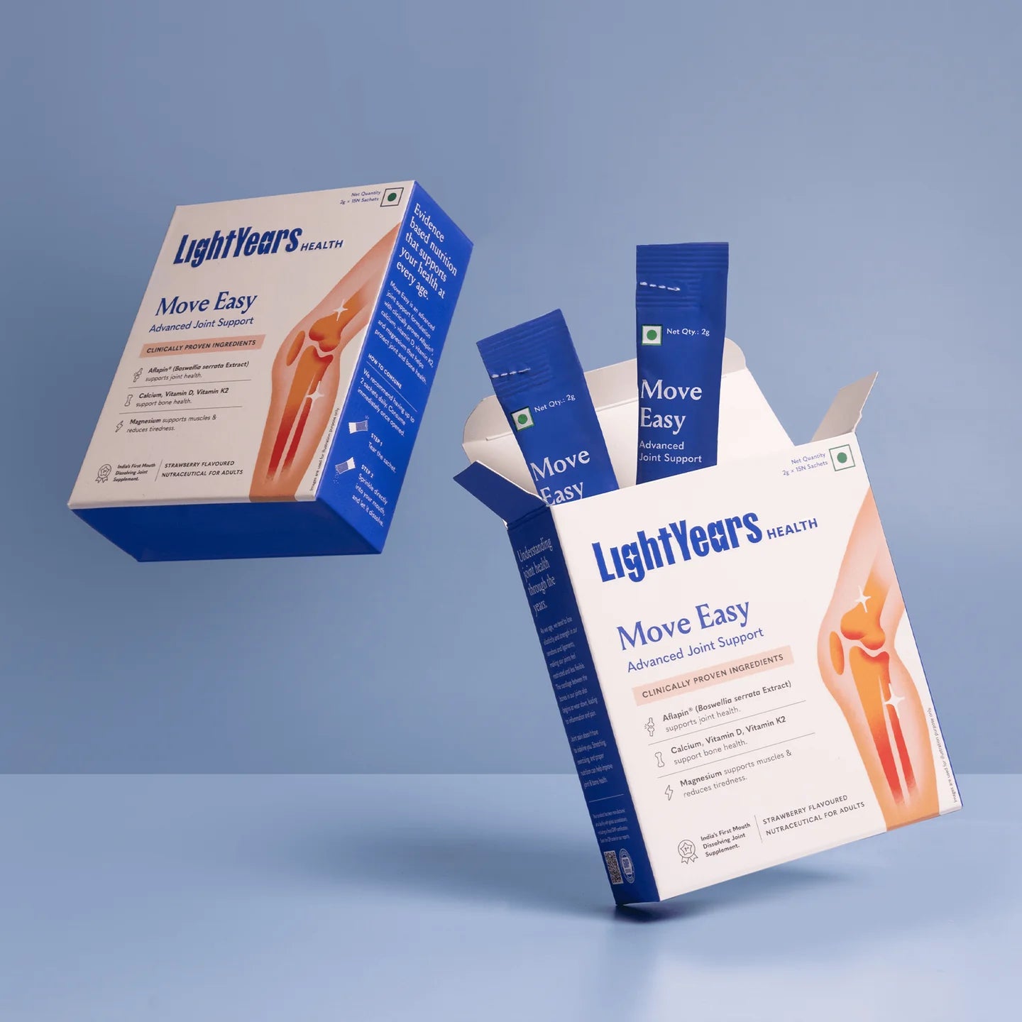 Health Supplements | Move Easy - Advanced Joint Support (Strawberry Flavoured) - Clinically Proven Ingredients-Zero Gram Sugar, No Artificial Sweeteners -Light Years Health - 2g*15 Sachets