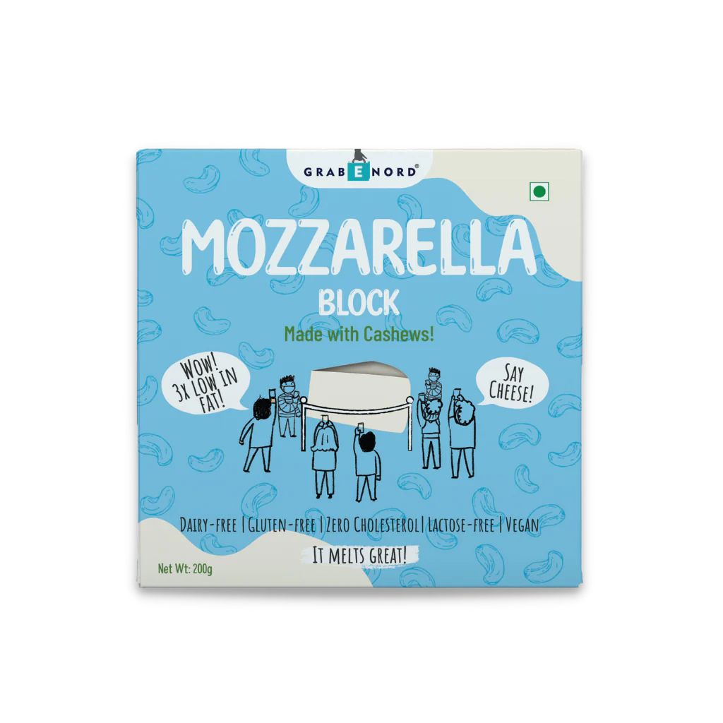 Mozzarella Cheese | Block (Made With Cashew) – Vegan, Gluten Free, Cruelty Free, Cholesterol Free & Dairy Free – Grabenord – 200gm
