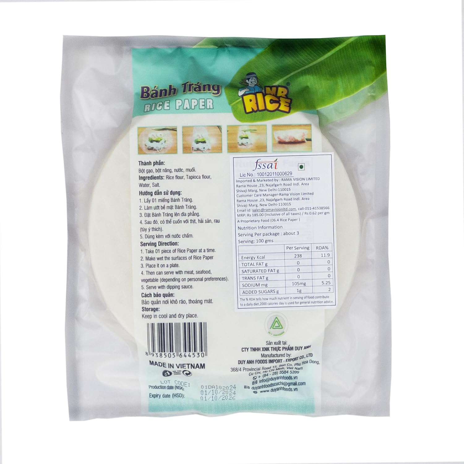 Rice Paper | Fresh Roll Rice Paper - Vietnam - No Added Preservatives - Mr Rice - 22cm (400gm)
