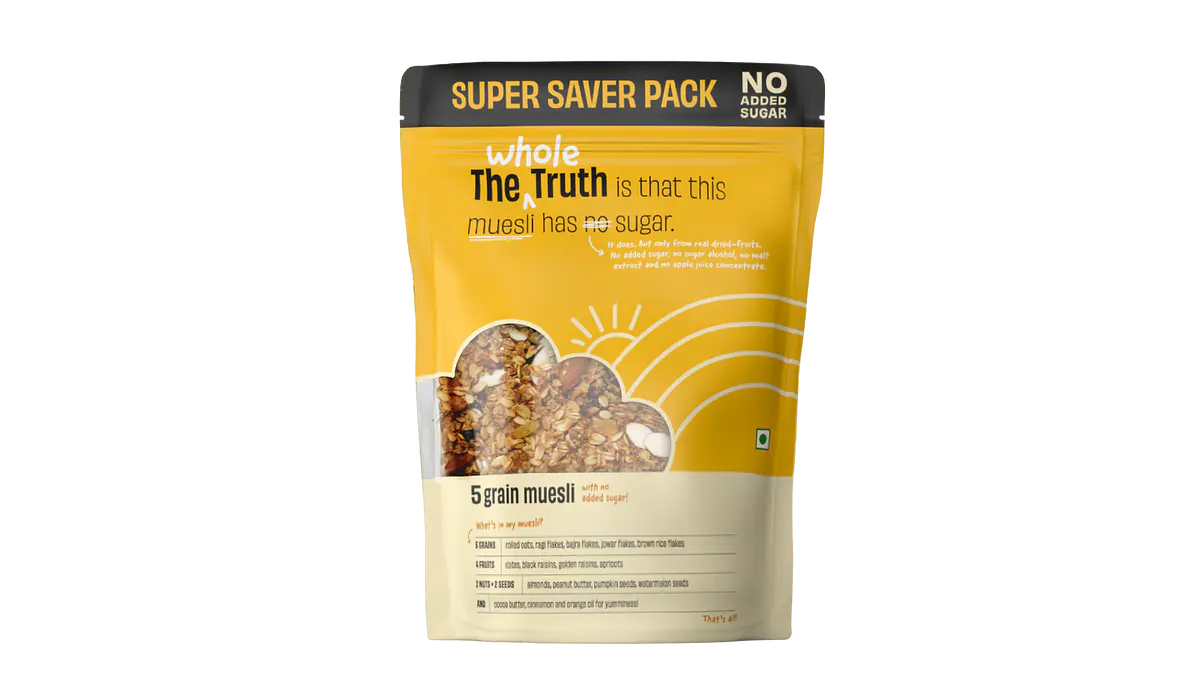 Muesli | (5 Grain Muesli) - Gluten Free, Sugar Free, No Added Sugar, No Soy, No Added Colour, No Preservatives & No Artificial Sweetener - The Whole Truth - 350gm