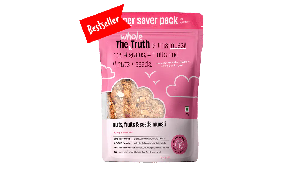 Muesli | (Nuts, Fruits & Seeds) - Gluten Free, No Soy, No Added Colour, No Preservatives & No Artificial Sweetener - The Whole Truth - 350gm