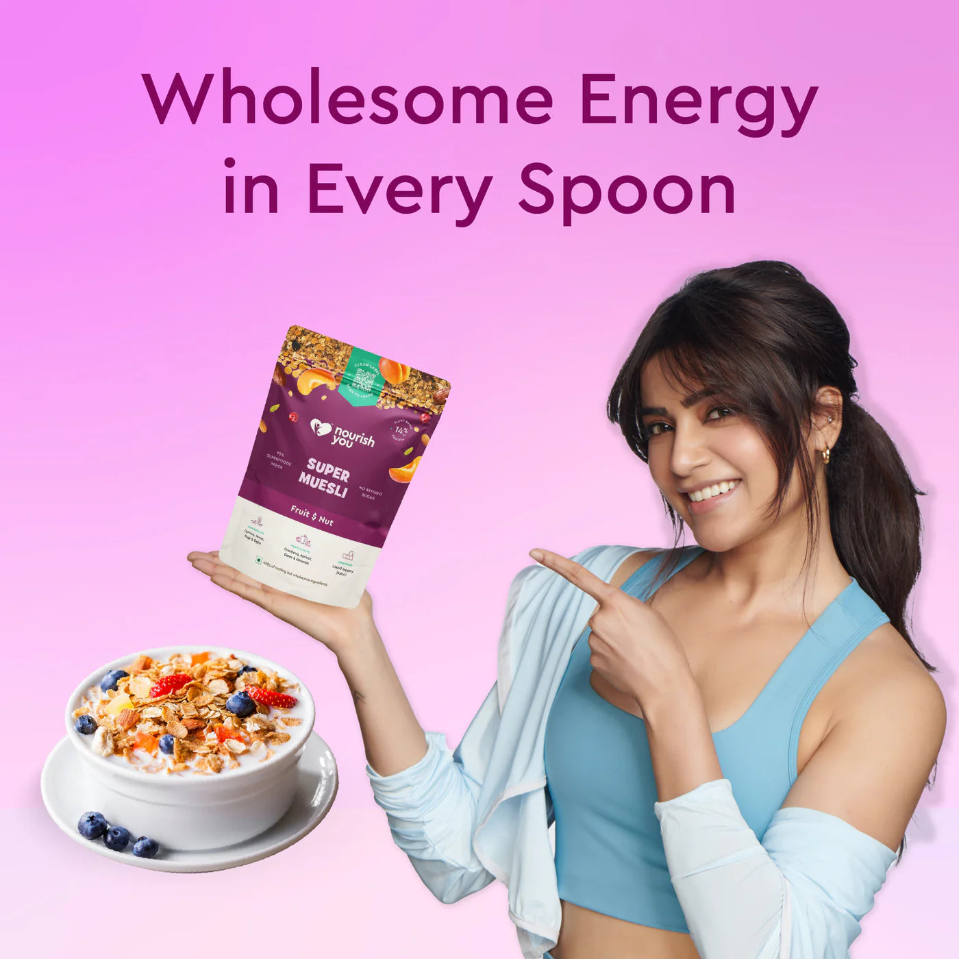 Muesli | Super muesli (Fruit & Nut ) – 14g Plant Based Protein - Supports Bone Health – Vegan - No Added Preservatives & No Refined Sugar – Nourish You– 400gm