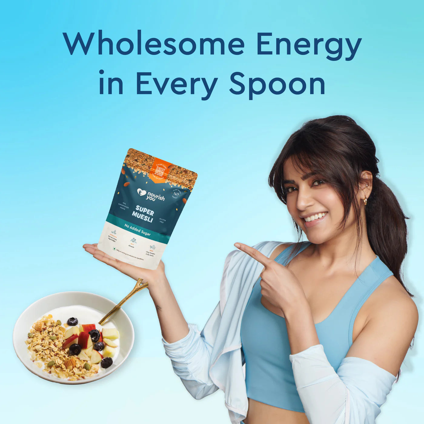 Muesli | Super muesli (No Added Sugar) –14g Plant Based Protein - Supports Bone Health –Gluten Free, Vegan - No Added Preservatives & No Refined Sugar – Nourish You– 400gm