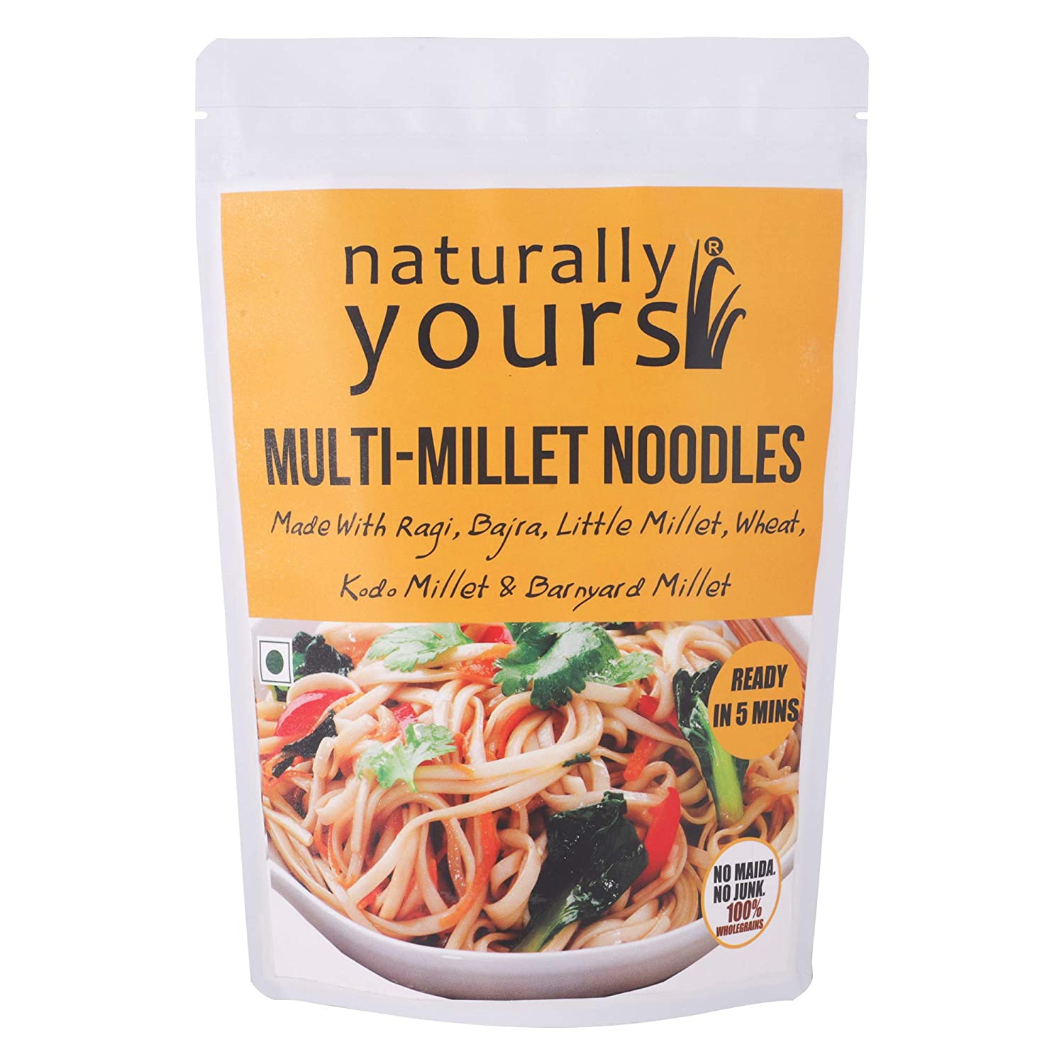 Multi-Millet Noodles (Made With Ragi, Bajra, Little Millet, Wheat, Kodo Millet & Barnyard Millet - High Protein, High Fiber, No Maida, No Junk, No Onion & No Garlic - Naturally Yours - 180gm
