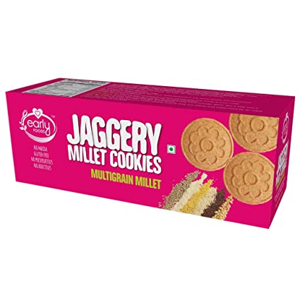 Multi-Grain Millet Jaggery Cookies - Gluten Free, No Refined Sugar, No Maida & No Soda - Early Foods - 130gm