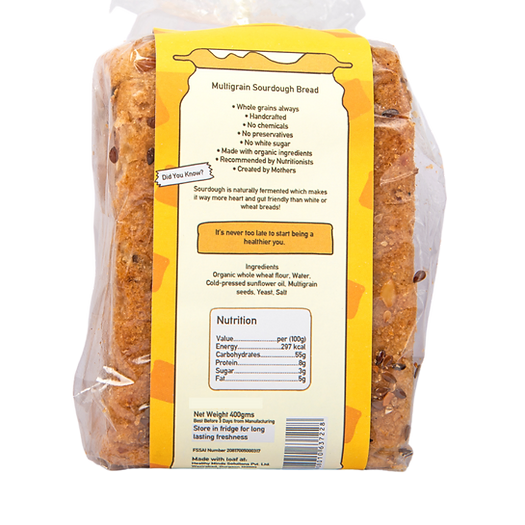 Bread | Multigrain Sourdough Bread - Vegan, No Bread Improver, Emulsifiers, Stabiliser, No Preservatives & No Flavour Enhancer Or No Refined Sugar - Paushtaa - 400gm