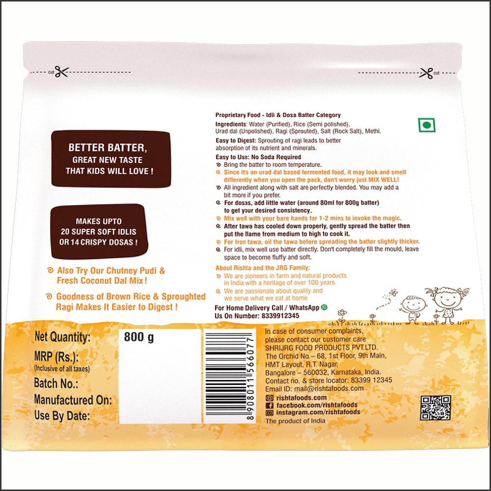 Multigrain Specialty Idli Dosa Batter - Rishta Foods - 800gm