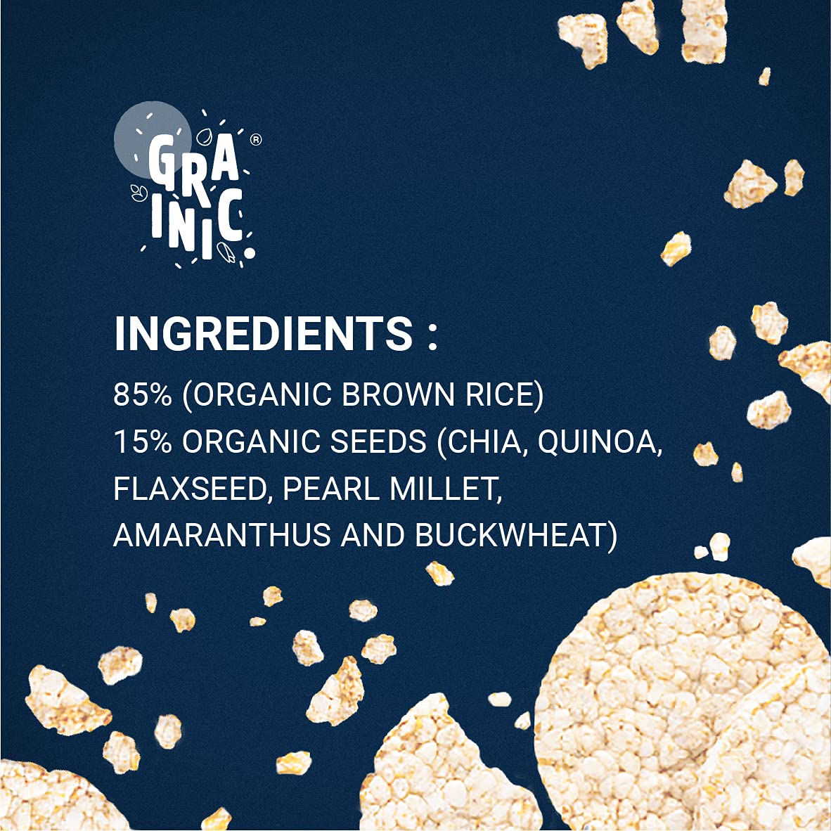 Multigrain With 7 Superseeds Rice Cakes - Unsalted - Vegan, Gluten Free, No Added Sugar & High Fiber - Grainic - 135gm