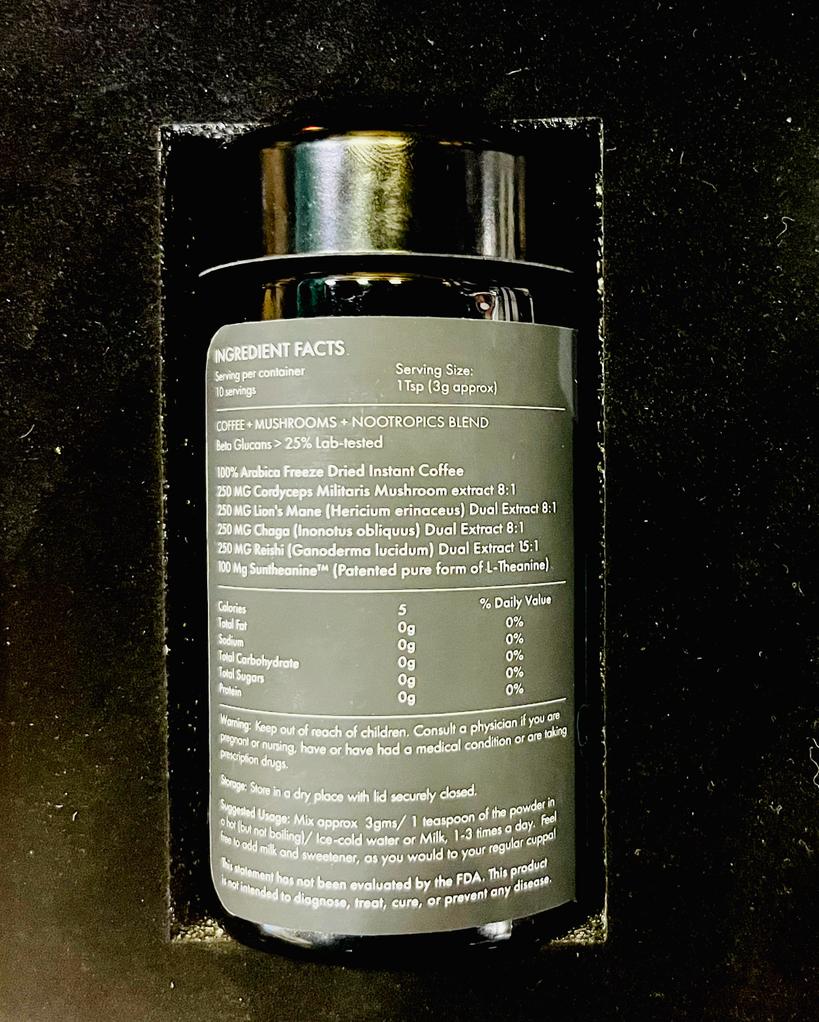 Mushroom Coffee | (Instant Coffee + Suntheanine) - Vegan, Gluten Free, Cholesterol Free, Soy Free & Peanut Free - Alchemy Dose - 30gm