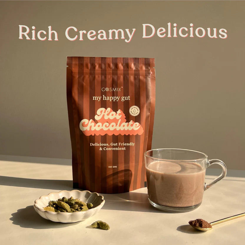 Hot Chocolate | My Happy Gut - Delicious, Gut Friendly & Convenient - No Refined Sugar Or Stevia & No Added Synthetic Flavours And Preservatives - Cosmix - 200gm