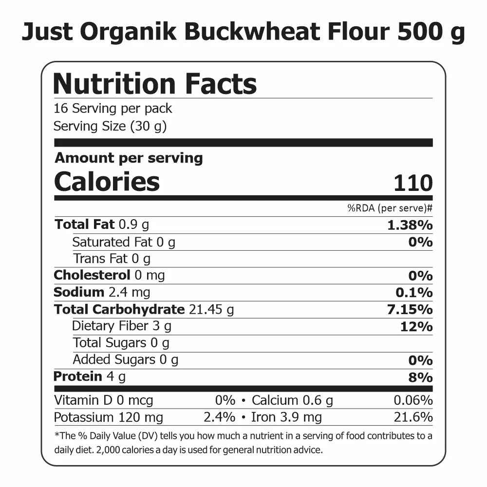 Buckwheat Flour - Gluten Free - Just Organik - 500gm