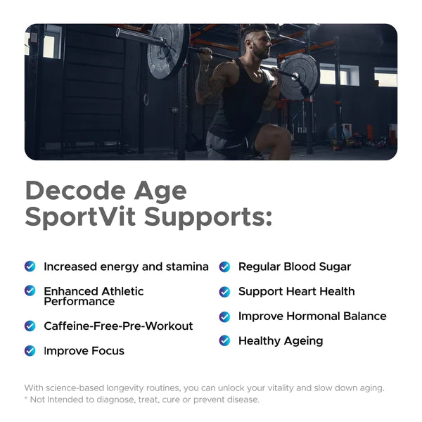 SportVit | NMN Blend For Performing Athletes - Vegan, Gluten Free, Soy Free, Sugar Free &  Dairy Free - Decode Age - 30 Veg Capsules