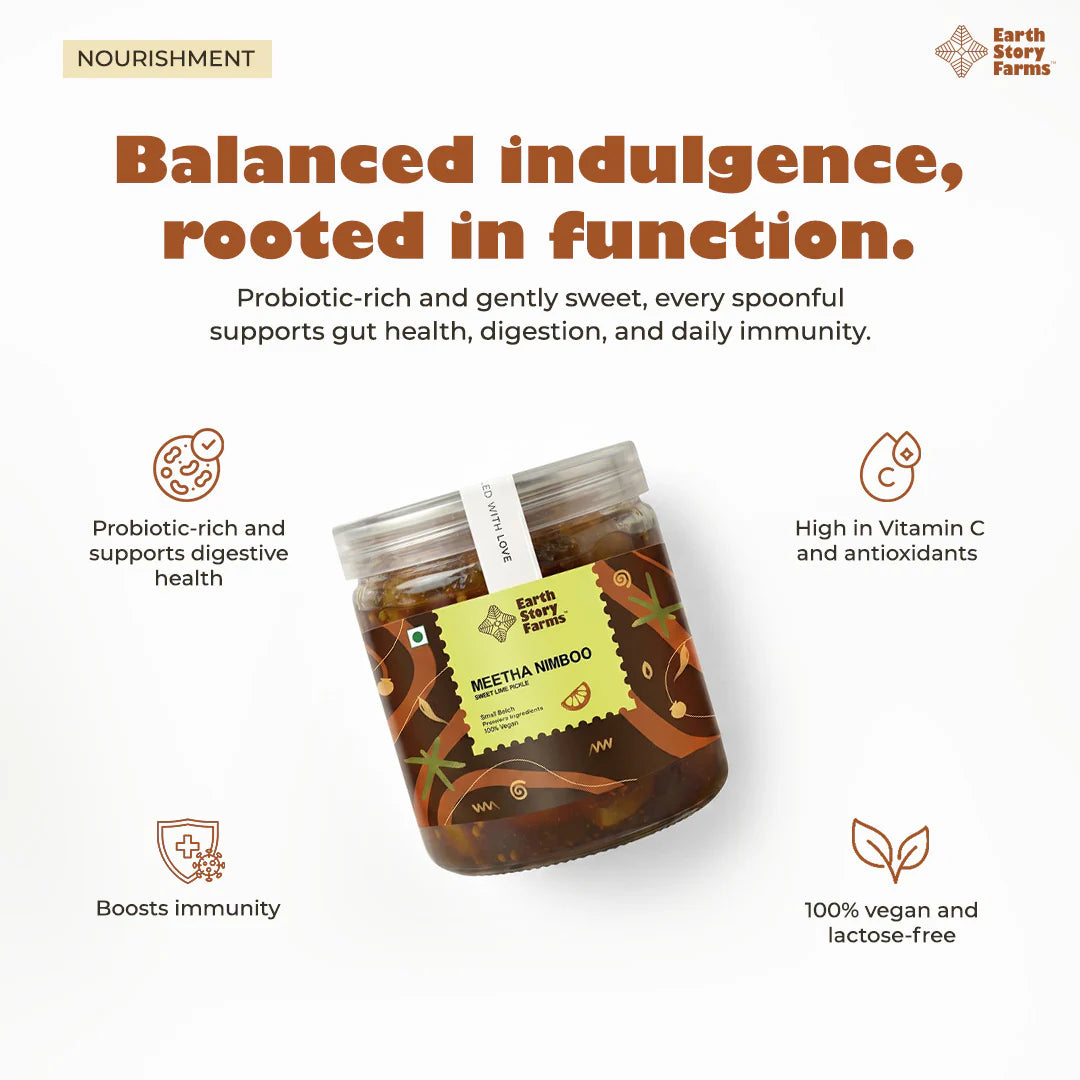 Sweet Pickle | Meetha Nimboo (Sweet Lime Pickle) - 100% Vegan - Preservative-Free - Earth Story Farms- 200gm