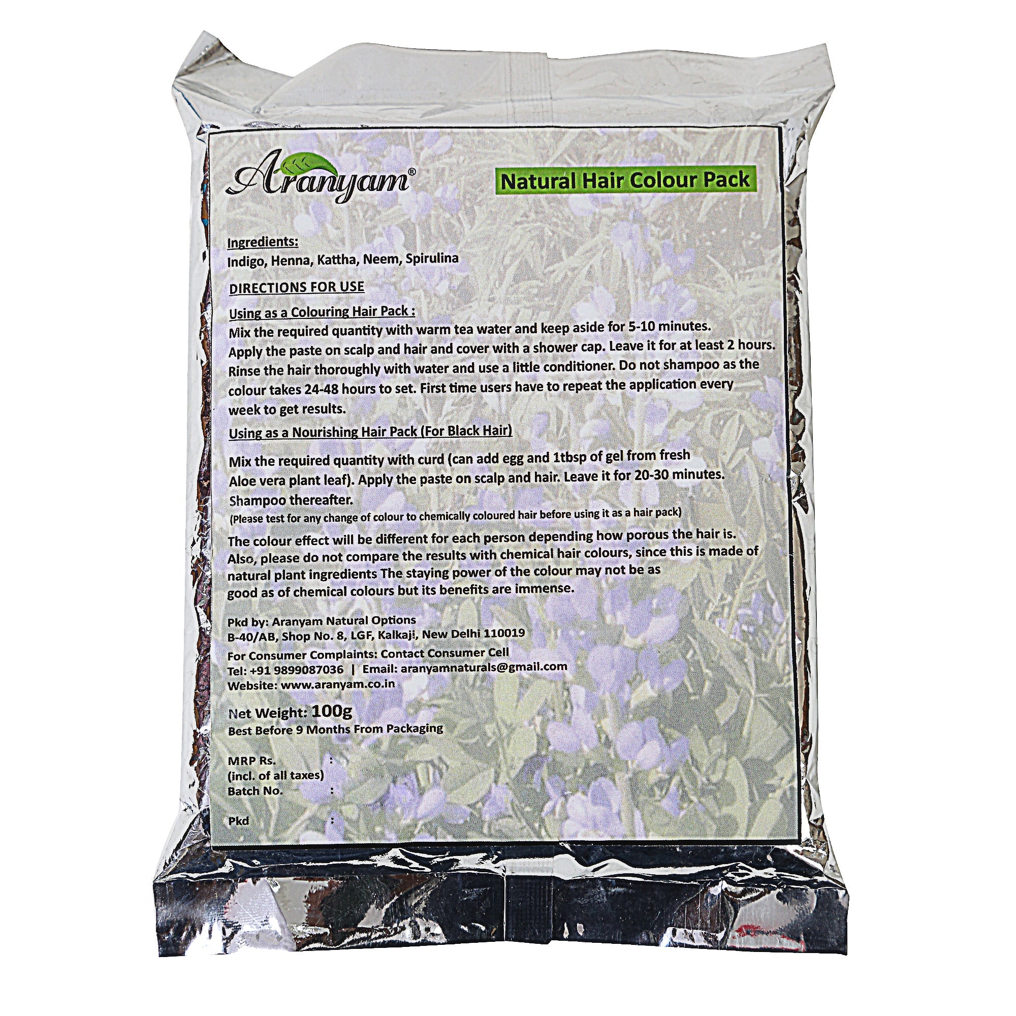 Natural Colour and Nourish Hair Pack - Soft Black – Eco Friendly - Aranyam – 200gm