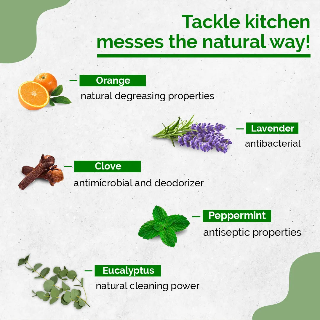 Kitchen Cleaner | (Made From Orange, Lemon, Clove, Eucalyptus And Peppermint) - Natural - Biodegradable, Chemical Free & Non Toxic - Sacred Earth - 500ml