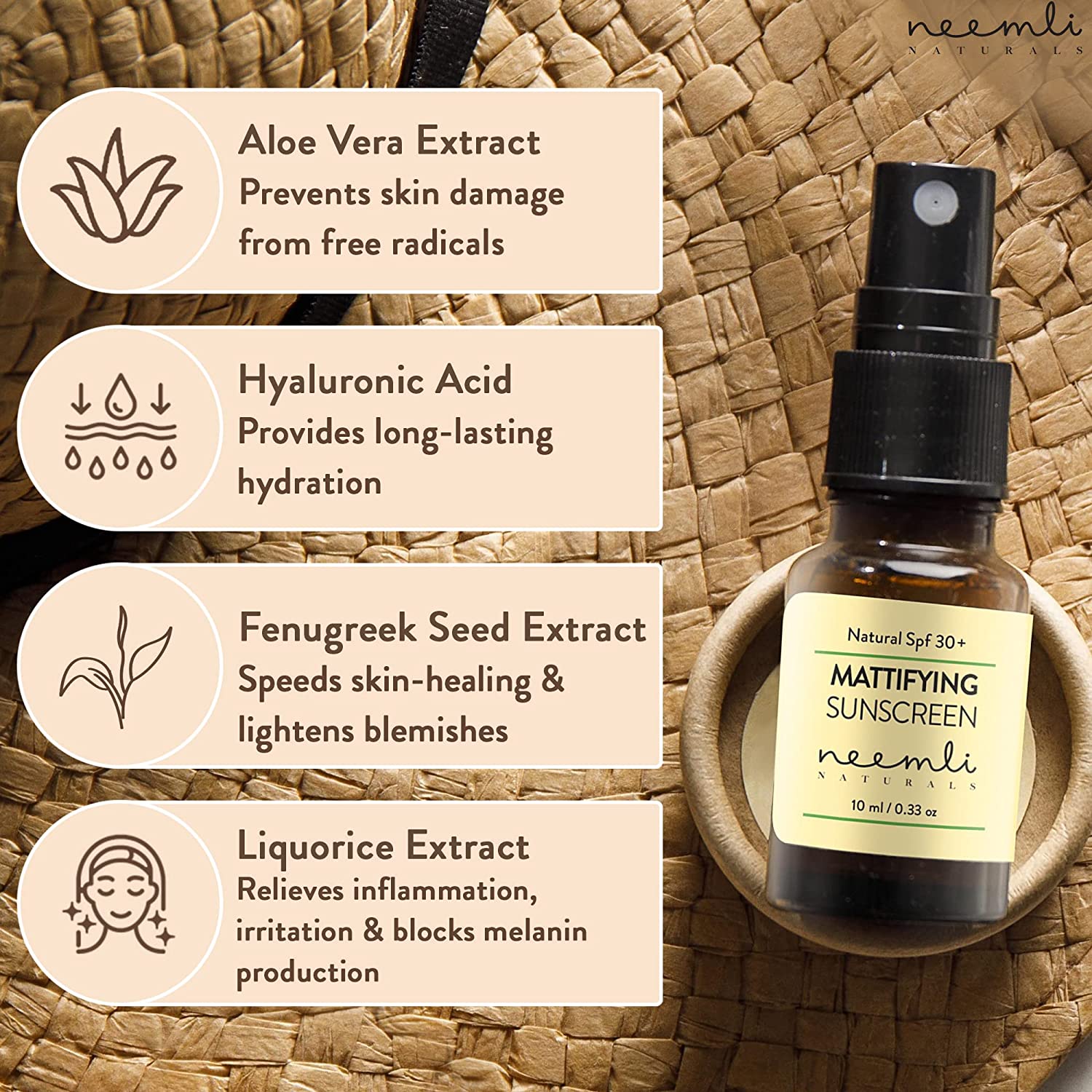 Natural Spf 30+ Mattifying Sunscreen – Cruelty Free - Neemli Naturals – 50ml