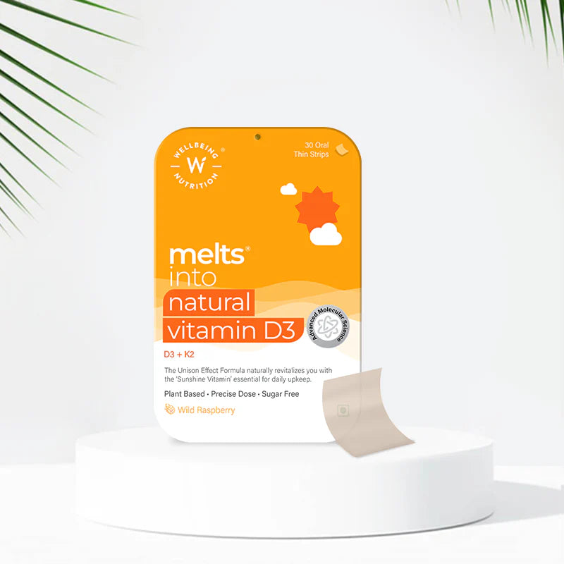 Natural Vitamin D3 + K2 - Melts - Vegan & Sugar Free - Wellbeing Nutrition - 30 Strips