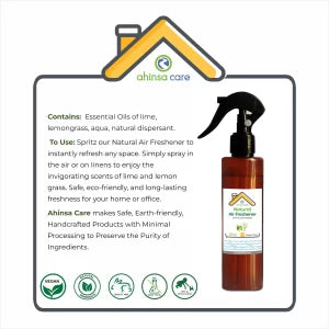 Air Freshner | Natural Air Freshner Lime Lemongrass - No Artificial Ingredients & Parabens Free - Ahinsa Care - 230ml