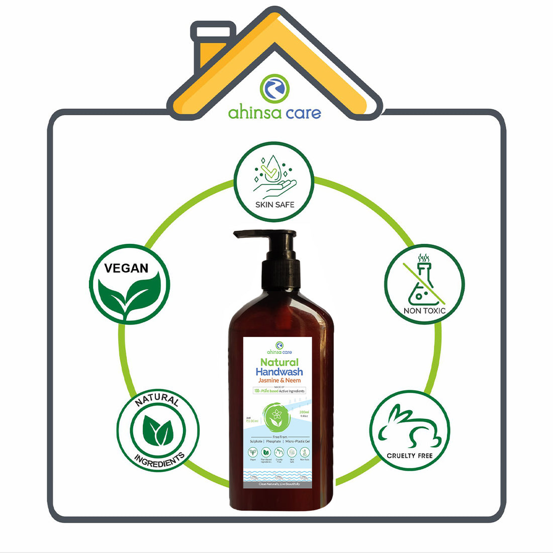 Hand Wash | Jasmine And Neem - No Artificial Ingredients & Parabens Free - Ahinsa Care - 300ml