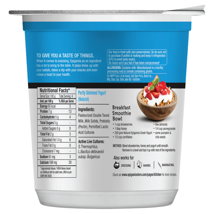 Yogurt |Natural Greek Yogurt - High In Protein & No Added Preservatives – Epigamia - 85gm
